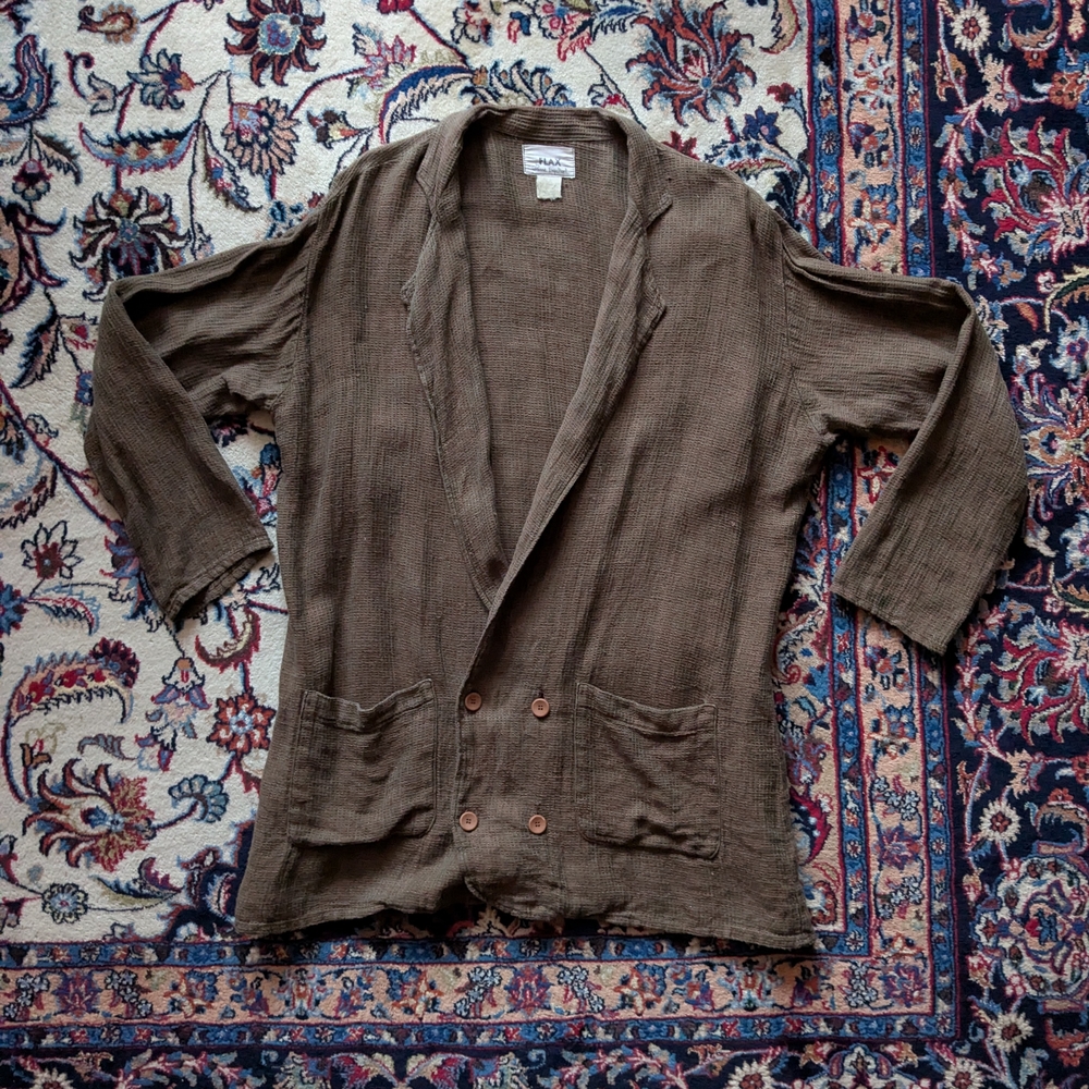 Flax Linen By Jeanne Englehart Brown Waffle-Knit Blazer